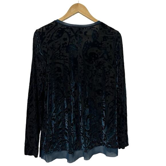 Vera Wang Womens‎ Velvet Burnout Top Size L Blue Stretch Witchy Fairy Grunge - Picture 2 of 5